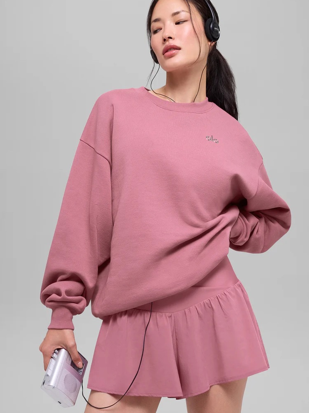 Alo Accolade Crew Neck Pullover in Pink Wild Rose